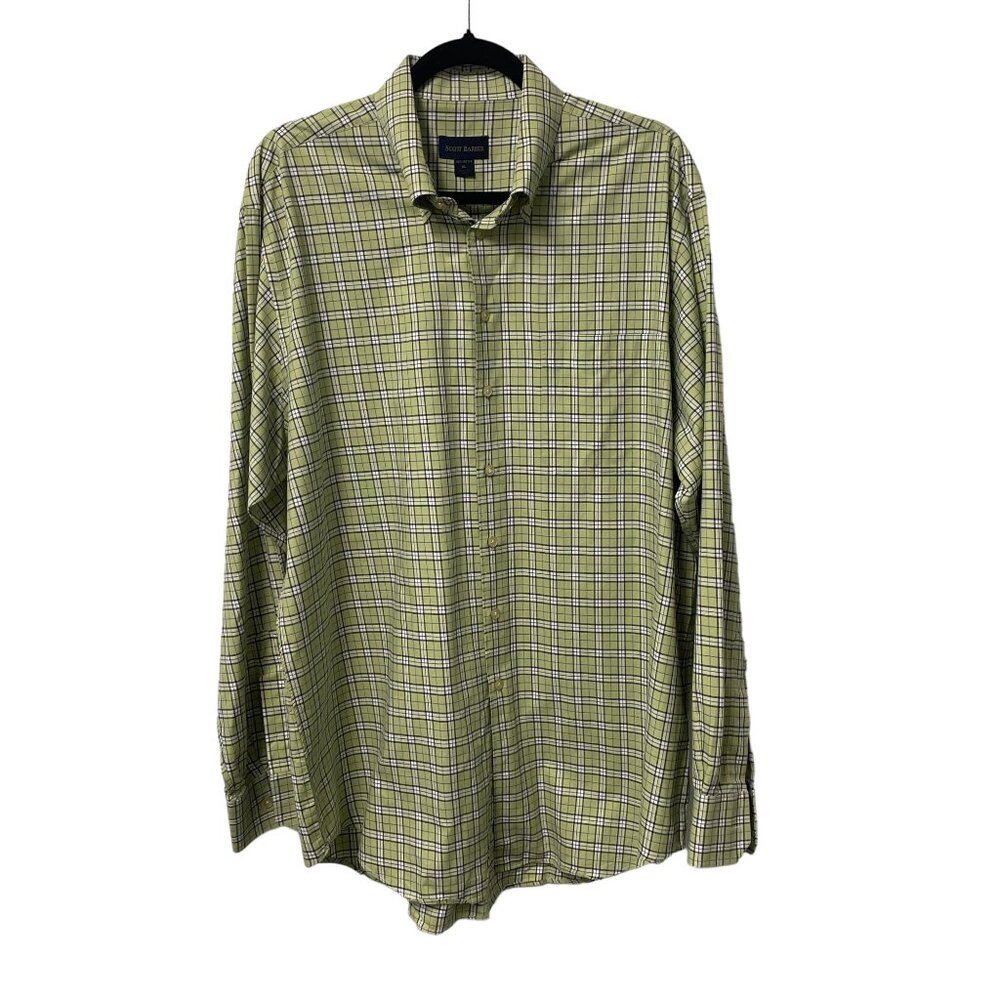 SCOTT BARBER BUTTON DOWN SHIRT PLAID CHECK MENS XL 100% COTTON OFFICE BREATHABLE